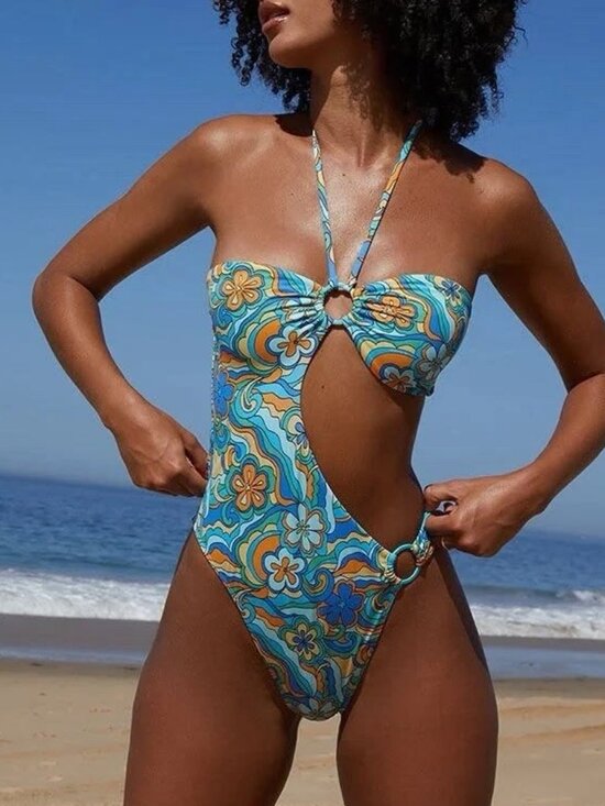 La Hearts Other - LA Hearts by PacSun Women's Halter Floral Cutout One Piece Swimsuit Size Small